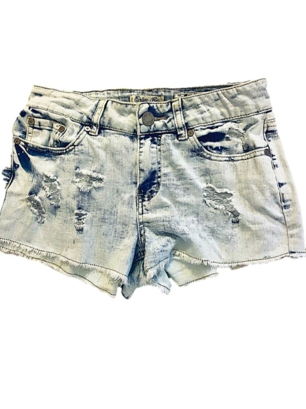 Indigo Reign Acid Washed Destroyed Denim Cut off Shorts